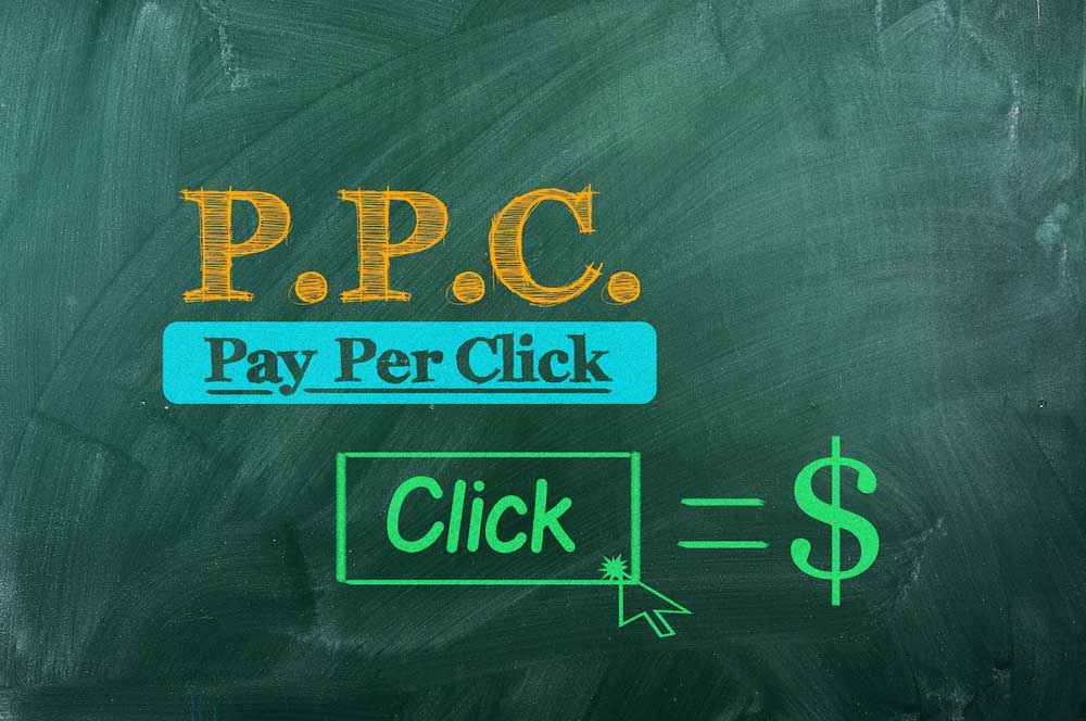 Pay per click acronym concept on green chalkboard