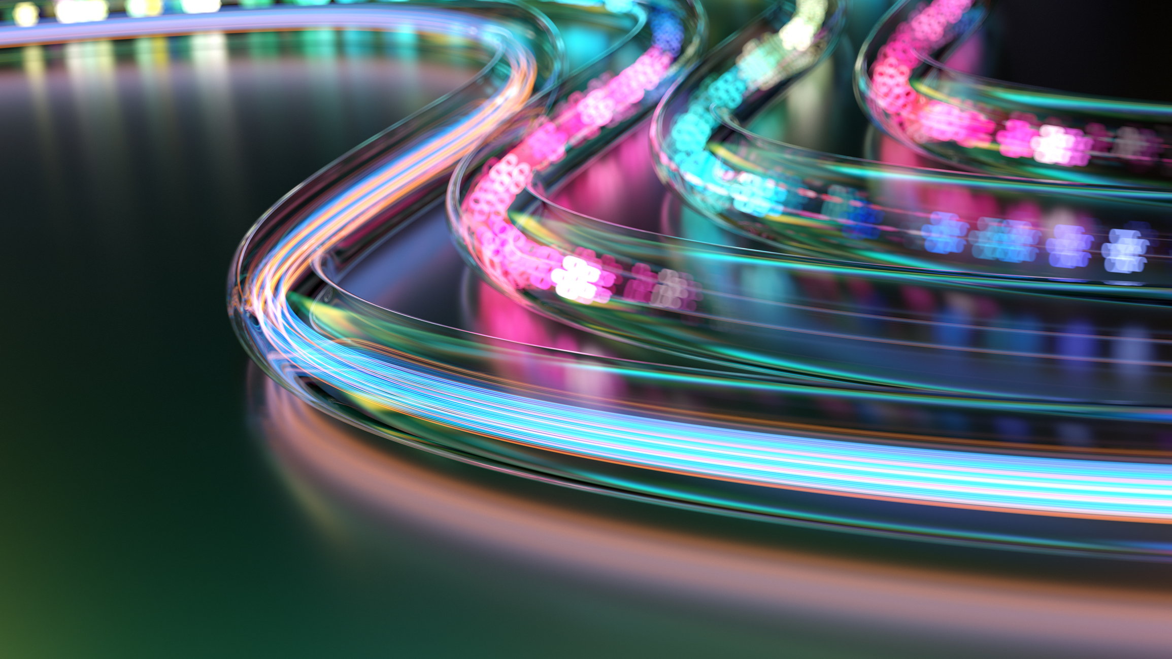 Physical Infrastructure of the Internet. visualization inside fiber optic cable. abstract 3d concept